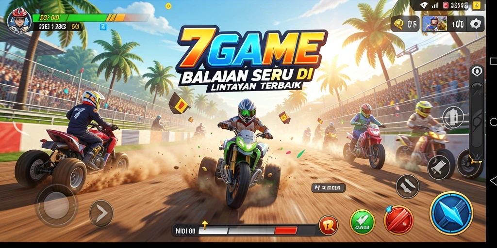 Tangkapan layar permainan 7GAME dengan balapan yang menegangkan.