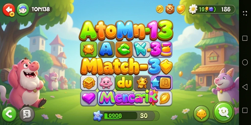 Tampilan menarik gameplay Match-3 yang penuh warna.