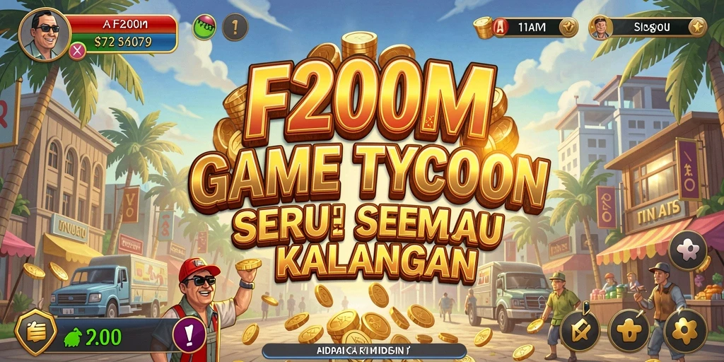 Tampilan gameplay seru di F200M yang menampilkan pengelolaan bisnis.