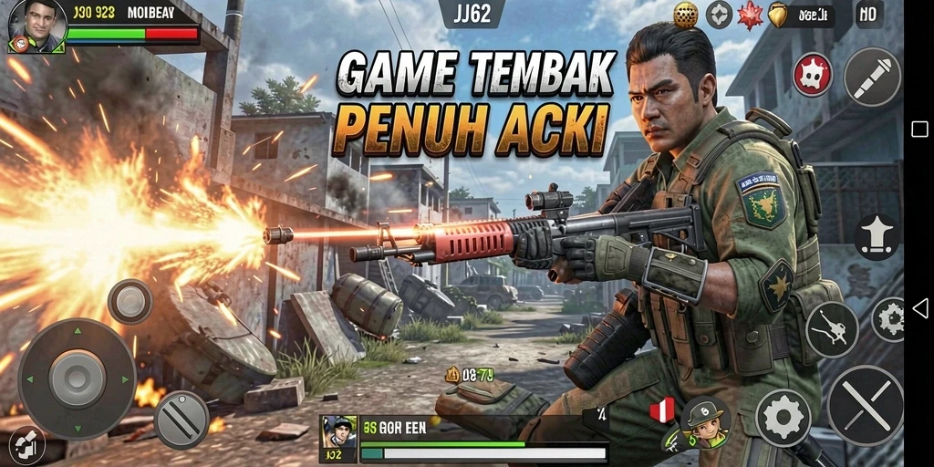 Tampilan gameplay seru di JJ62 dengan aksi tembak-menembak intens.