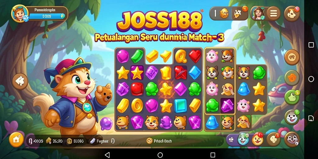 Screenshot gameplay JOSS188 menunjukkan aksi seru permainan Match-3.