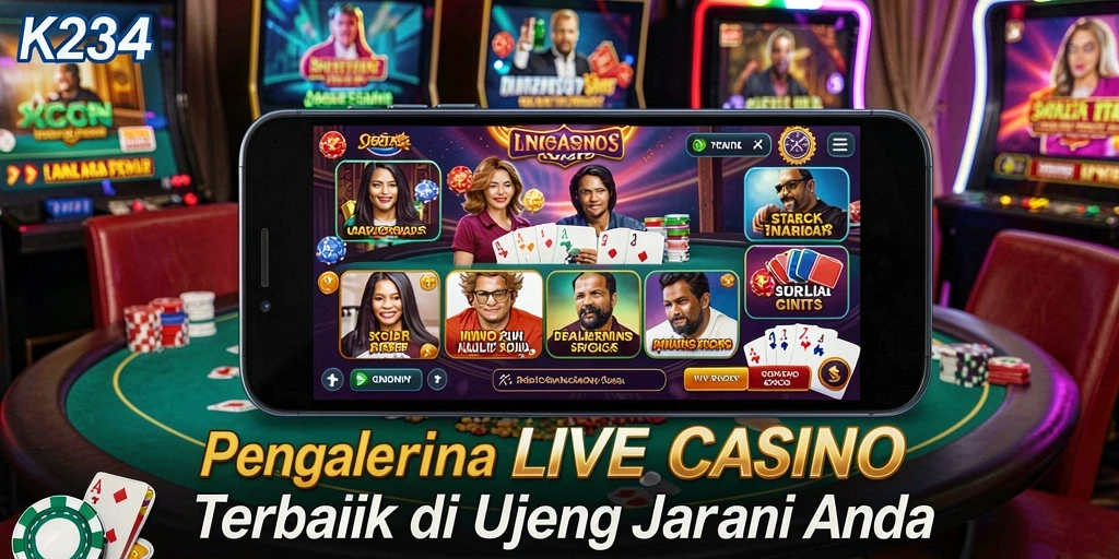 Screenshot K234 menampilkan dealer langsung berinteraksi dengan pemain dalam permainan Live Casino.