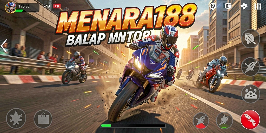 Tangkapan layar MENARA188 menampilkan aksi balapan motor yang mendebarkan.