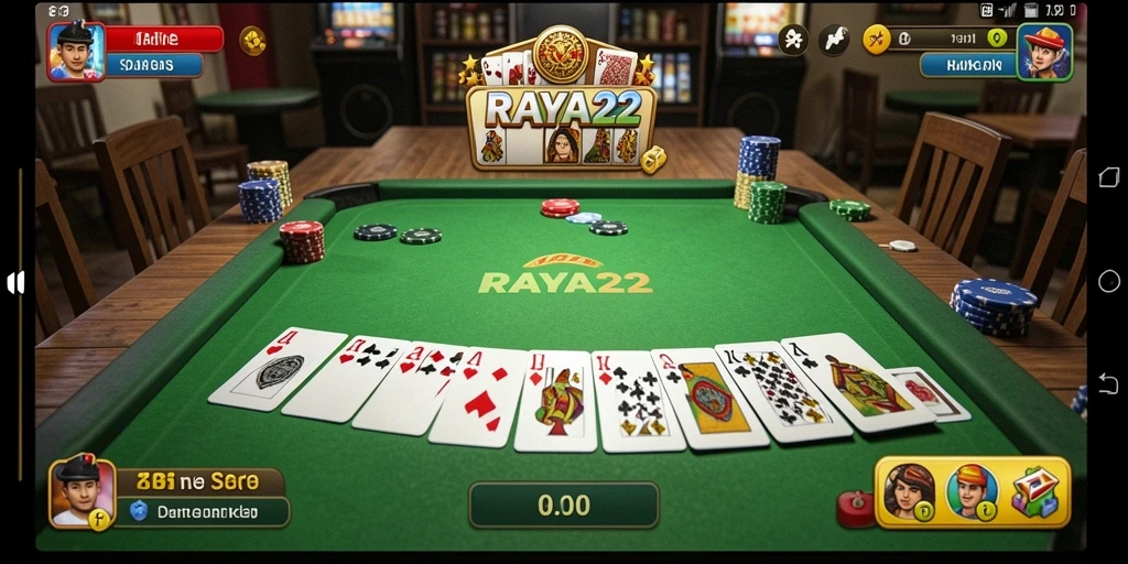 Screenshot RAYA22 menunjukkan aksi seru permainan Gaple di layar.