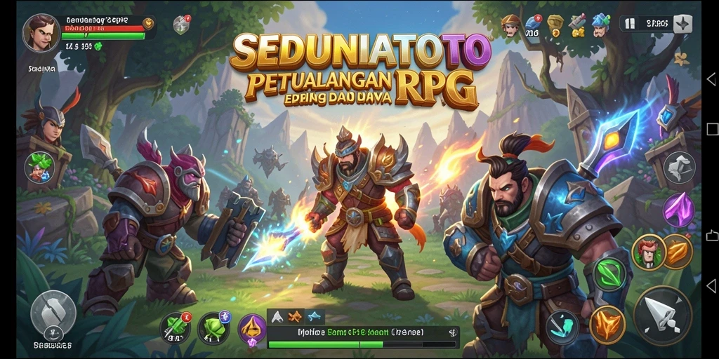 Tangkapan layar gameplay SEDUNIATOTO menampilkan karakter dalam pertempuran epik.